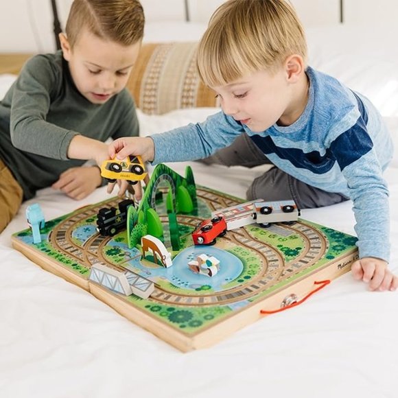 Melissa & Doug 17-Piece Wooden Take-Along Tabletop Railroad perfect for travel - Picture 9 of 13